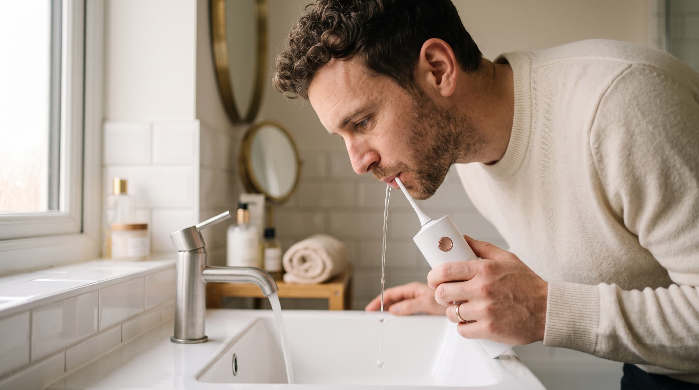 How to use a water flosser at the sink