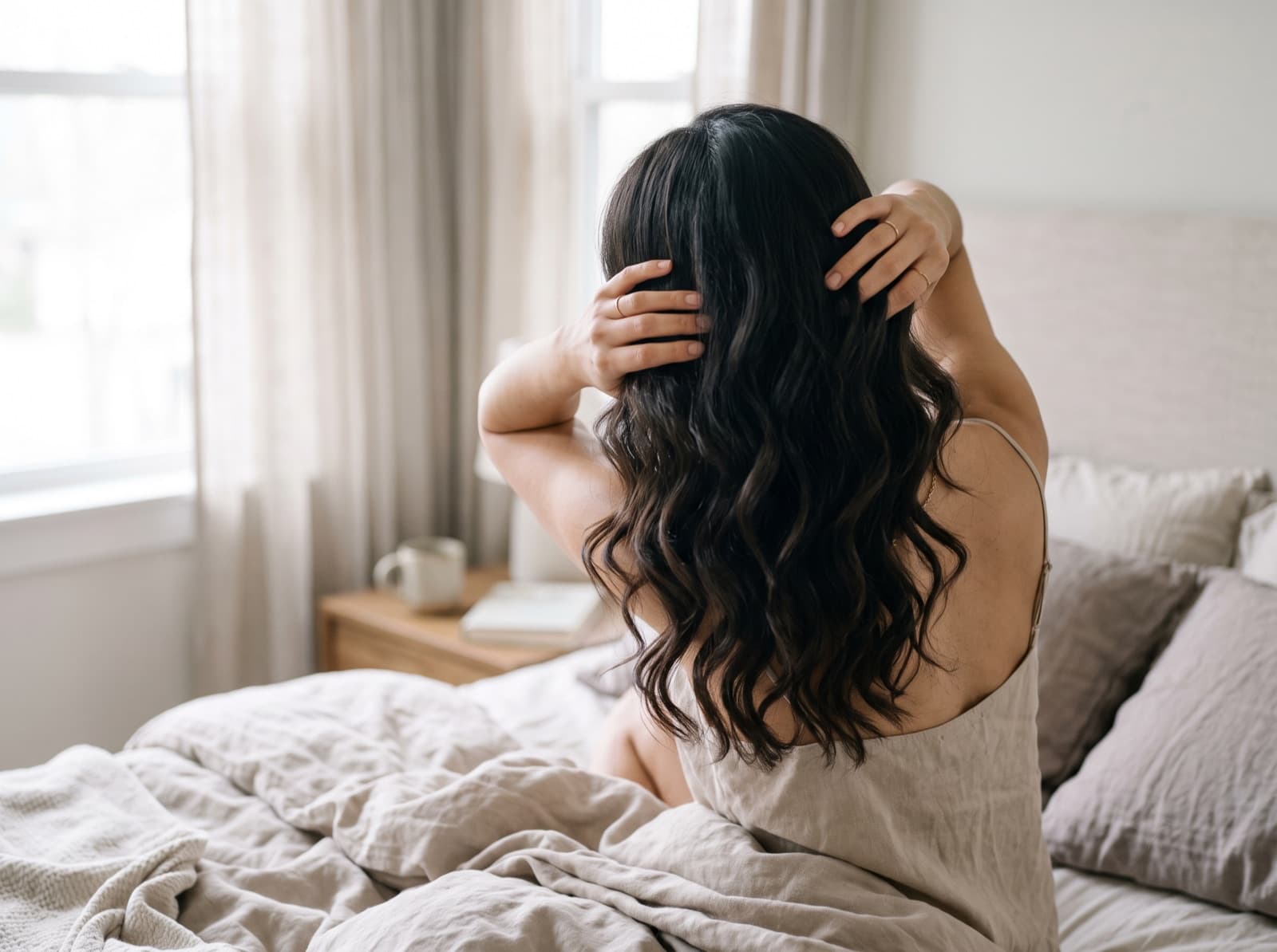Soft heatless curls after unwrapping in the morning Soft heatless curls after unwrapping in the morning